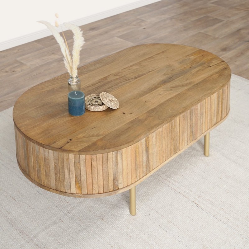 Couchtisch aus Massivholz mit Messingbeinen - Umami