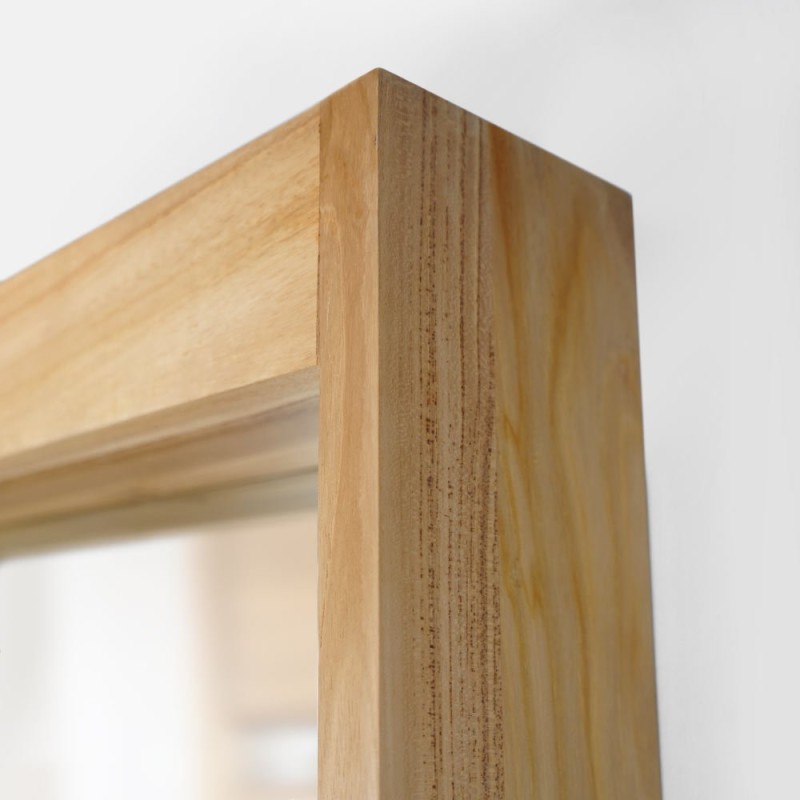 Rechteckiger Spiegel 90 cm Rahmen aus massivem Teakholz mit Lampenplatz