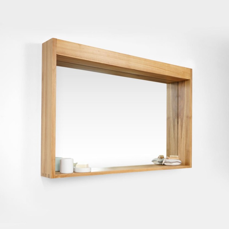 Rechteckiger Spiegel 120 cm Rahmen aus massivem Teakholz mit Lampenplatz