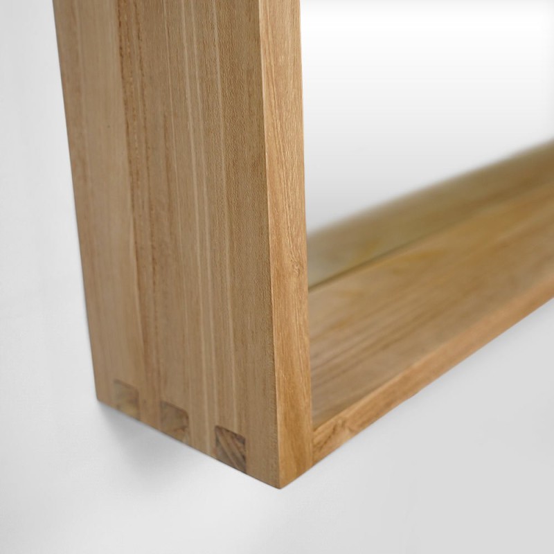 Rechteckiger Spiegel 120 cm Rahmen aus massivem Teakholz mit Lampenplatz
