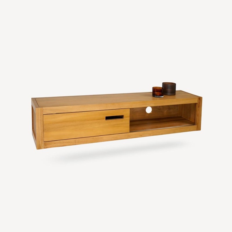 Hängendes TV-Möbel aus massivem Teakholz 140 cm - Mélisandre