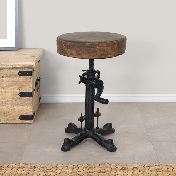 IRON LEATHER STOOL