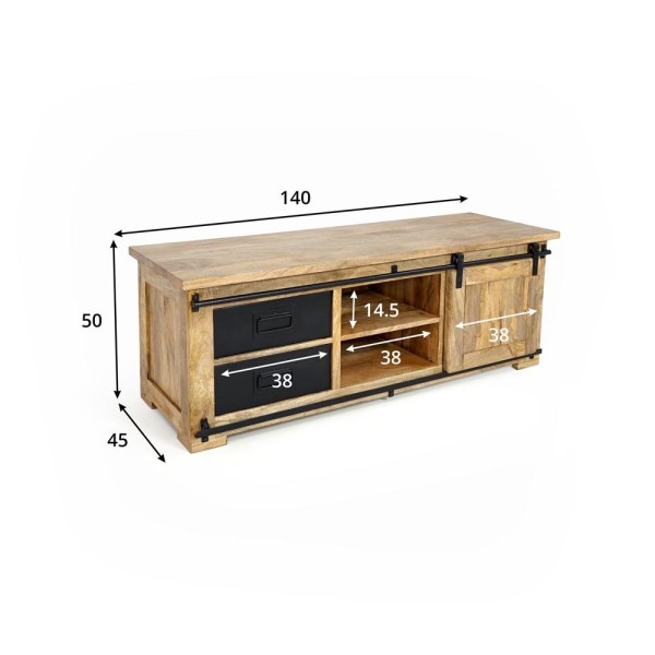 Meuble TV industriel bois et métal 140 cm - Paris