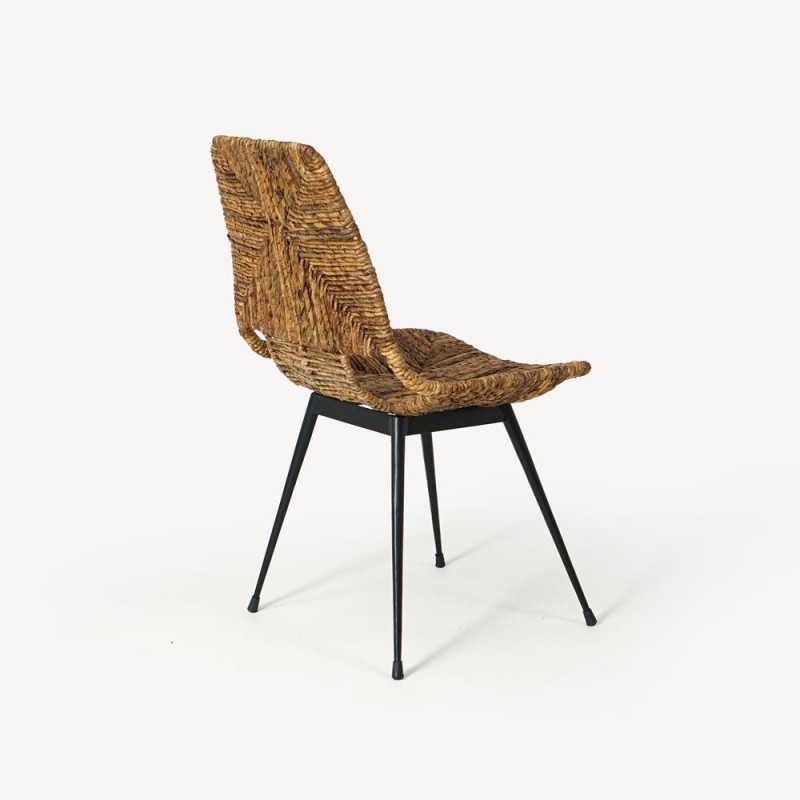 Stuhl aus natürlichem Rattan mit schwarzen Metallbeinen - Maria