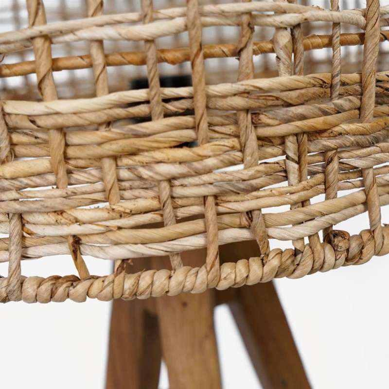 Tischlampe aus recyceltem Teakholz und Rattan