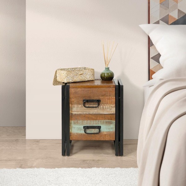 Table de chevet industrielle en bois